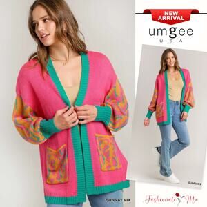 Umgee Animal Print Long Sleeves Relaxed Fit Open Front Sweater Cardigan | Sunray
